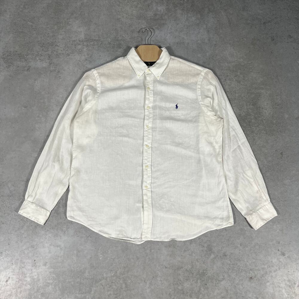 Ralph Lauren White 100% Linen Shirt Mens XLarge Classic RL Button-Down